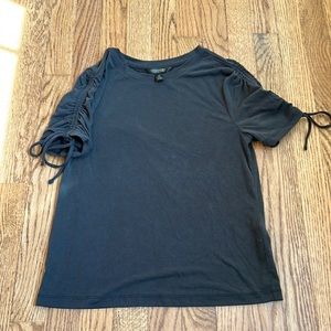 Grey Banana Republic tee with side tie details on sleeve